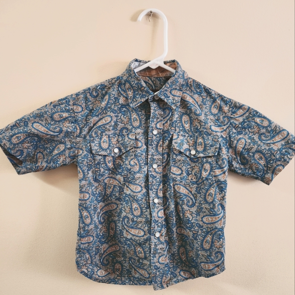 Roper Boys Western Short Sleeve Pearl Snap Size Small 6-7
